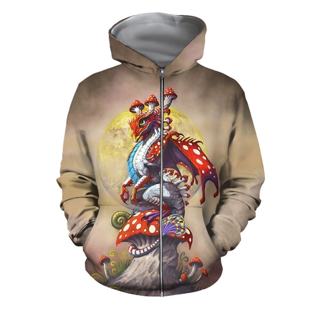 3D ALL OVER PRINTED MUSHROOM DRAGON SHIRTS-Apparel-6teenth World-ZIPPED HOODIE-S-Vibe Cosy™