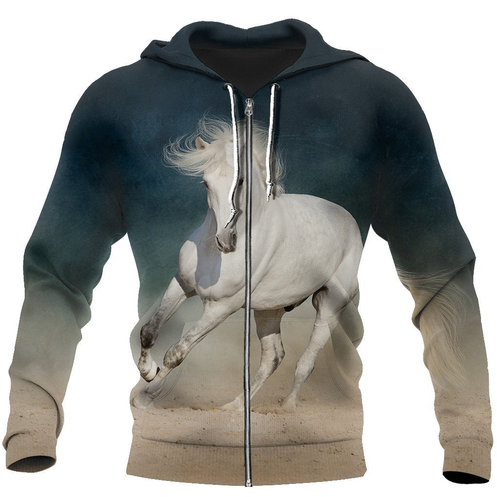 Beautiful White Horse 3D All Over Printed Shirt Hoodie For Men And Women JJ051206-Apparel-MP-Zipped Hoodie-S-Vibe Cosy™