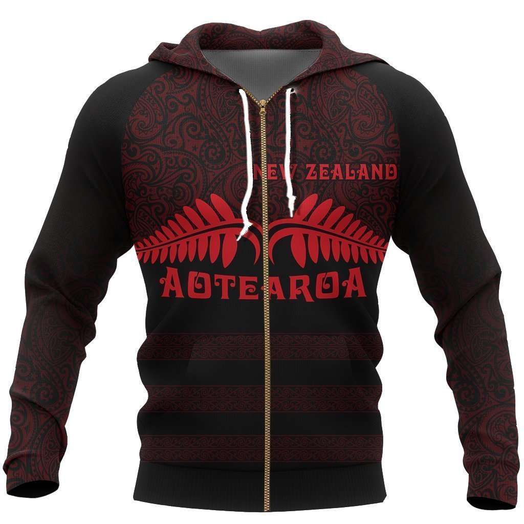 Aotearoa New Zealand Silver Fern Maori Hoodie Red PL138 - Amaze Style™-Apparel