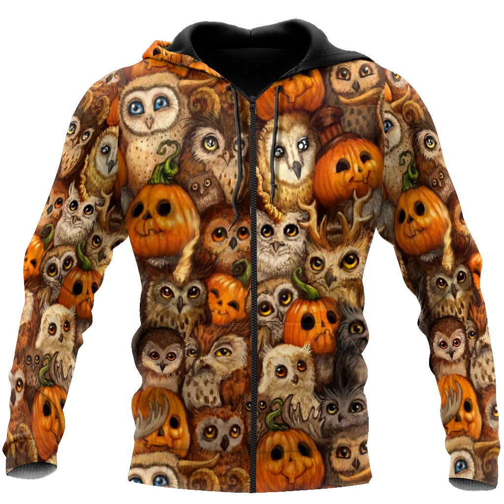Halloween Pumpkin and Owl Over Printed Shirts For Men and Women