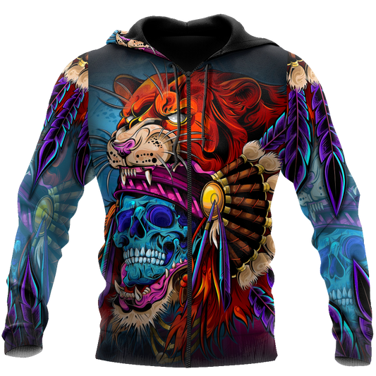 3D Lion Skull Over Printed Hoodie