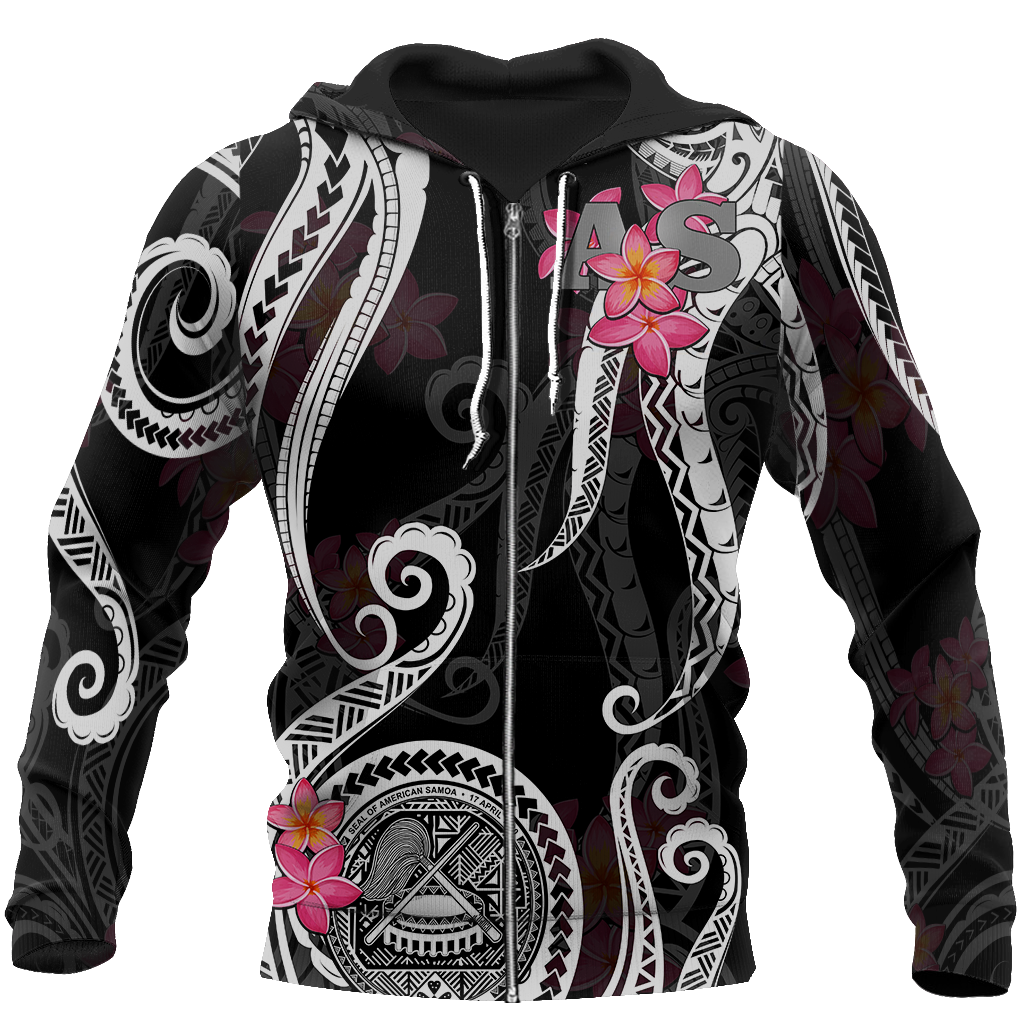 American Samoa Polynesian Hoodie - Black Plumeria 3d all over printed shirt and short for man and women JJ120204 PL - Amaze Style™-Apparel