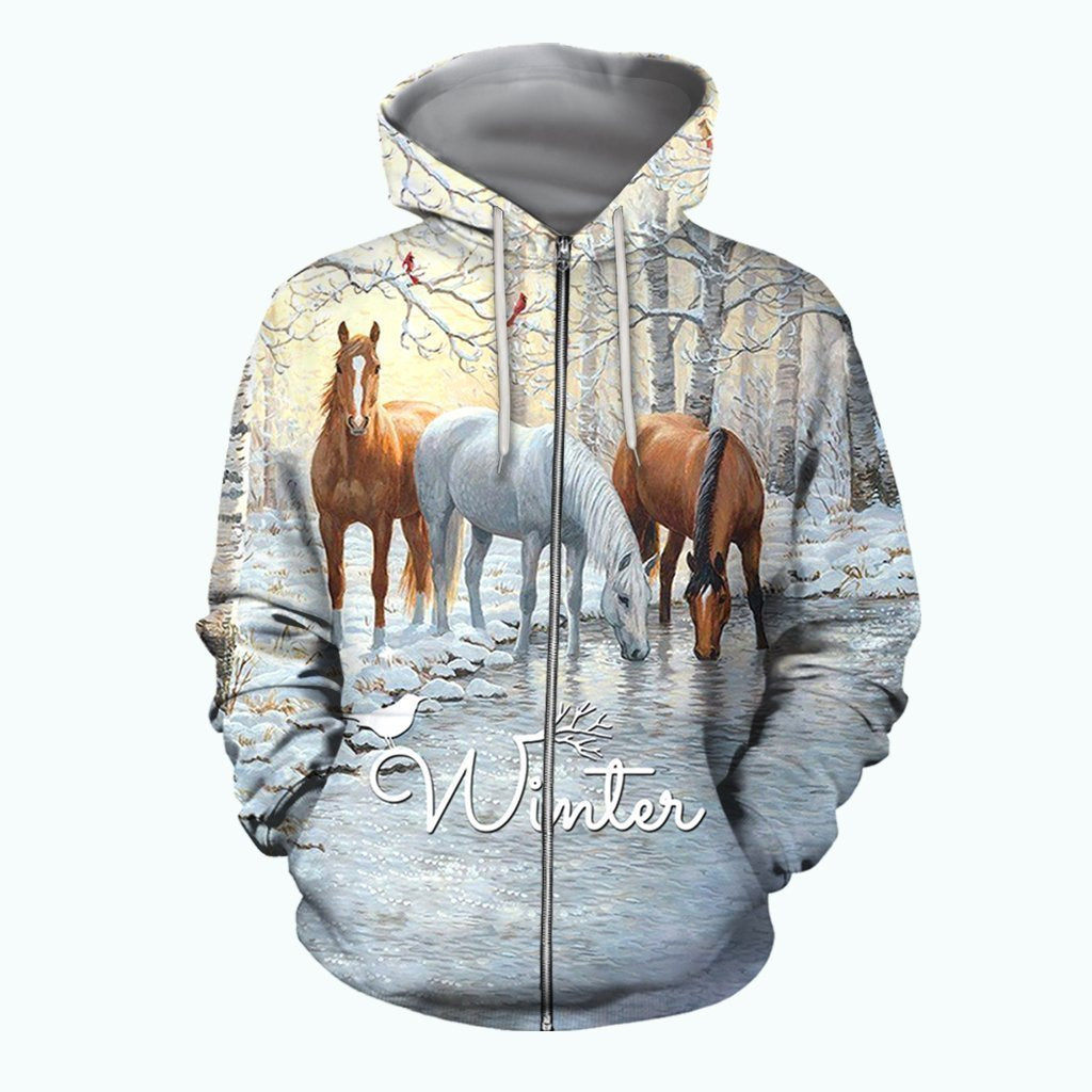 3D All Over Printed Winter Horses Shirts-Apparel-6teenth World-ZIPPED HOODIE-S-Vibe Cosy™