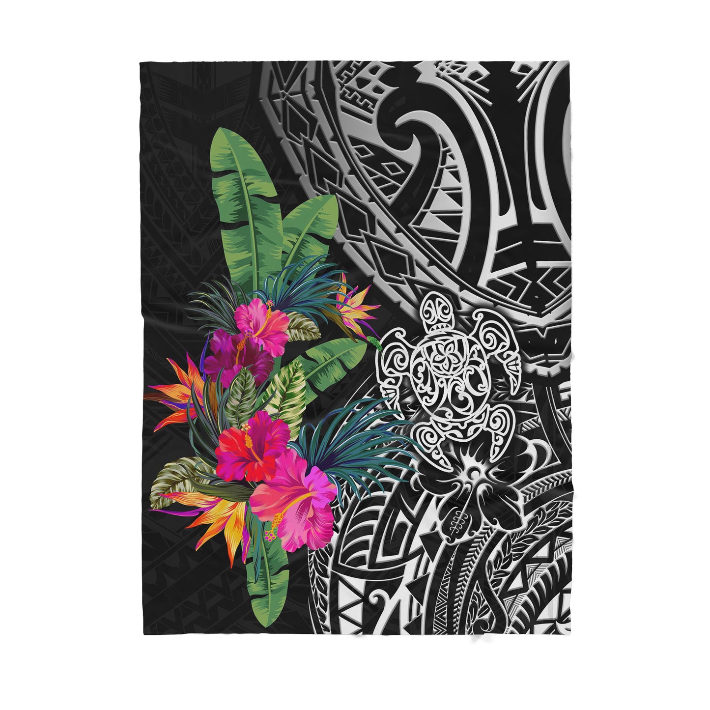 Amazing Hibiscus Flower Turtle Sherpa Blanket
