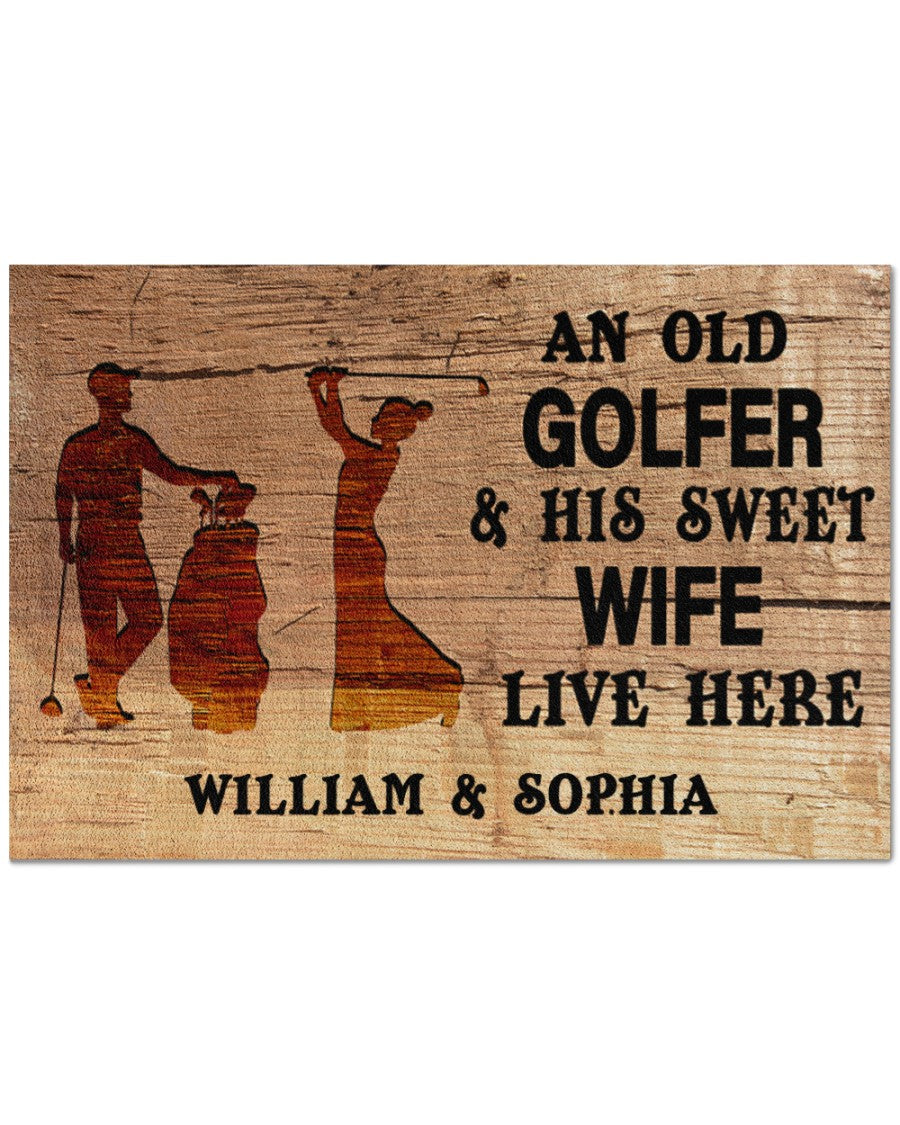 An Old Golfer And His Wife Personalized Doormat Welcome Mat, Best Gift For Home Decoration