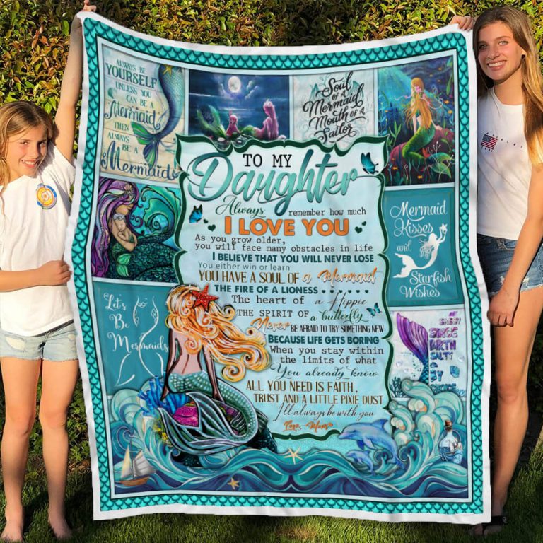 To My Daughter Mermaid Love Mom Blanket Letter - Mermaid Sherpa Blanket DL