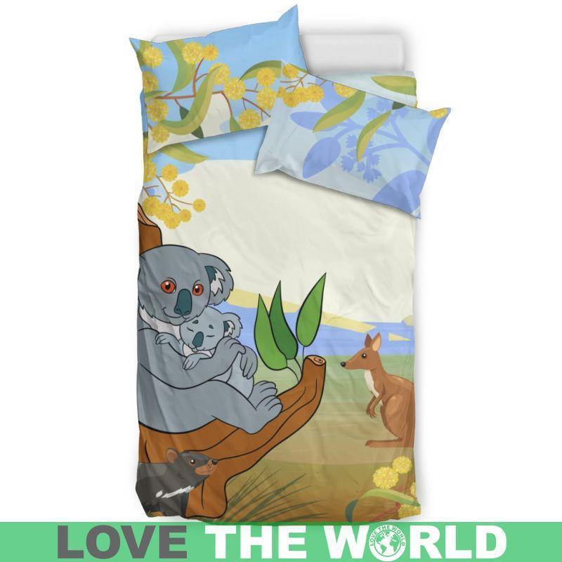 Australia Duvet Cover- Australia Koala Family With Kangaroo Bedding Set Black/ Beige NN8 - Amaze Style™-BEDDING SETS