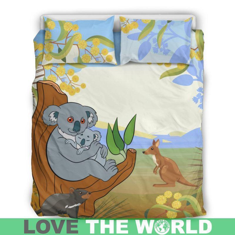 Australia Duvet Cover- Australia Koala Family With Kangaroo Bedding Set Black/ Beige NN8 - Amaze Style™-BEDDING SETS