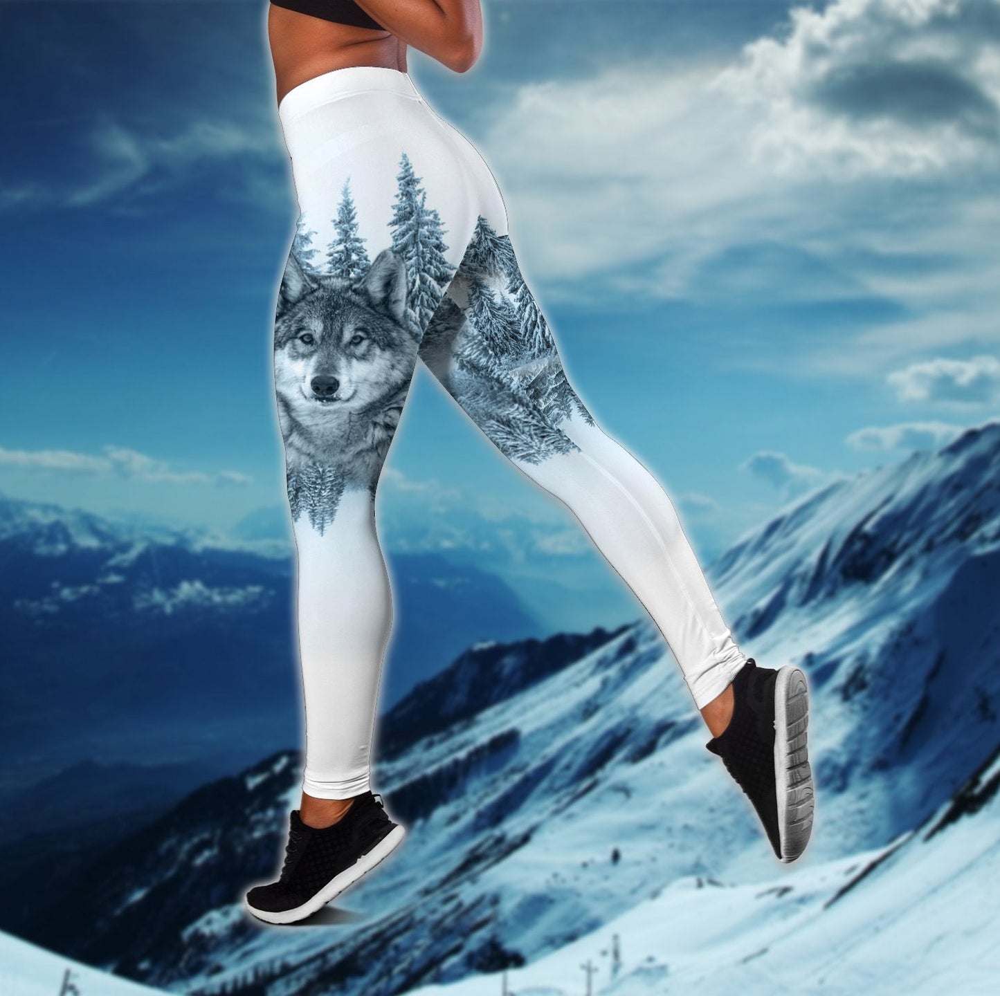 Beautifull White Wolf 3D All Over Printed Legging + Hollow Tank Combo