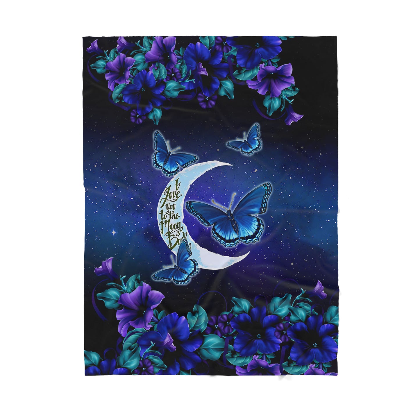 Butterfly Sun and Moon Blue Sherpa Blanket