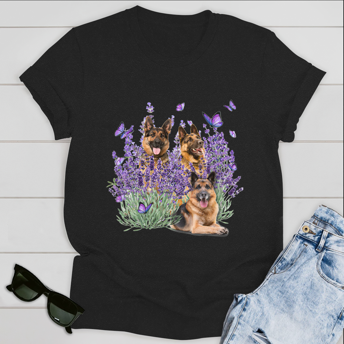 Dog T-shirt German Shepherd And Flowers