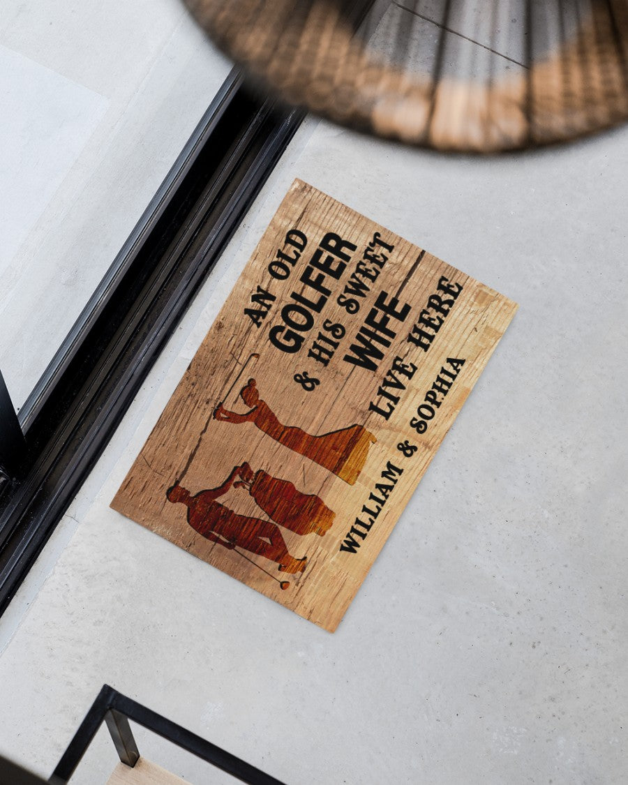 An Old Golfer And His Wife Personalized Doormat Welcome Mat, Best Gift For Home Decoration