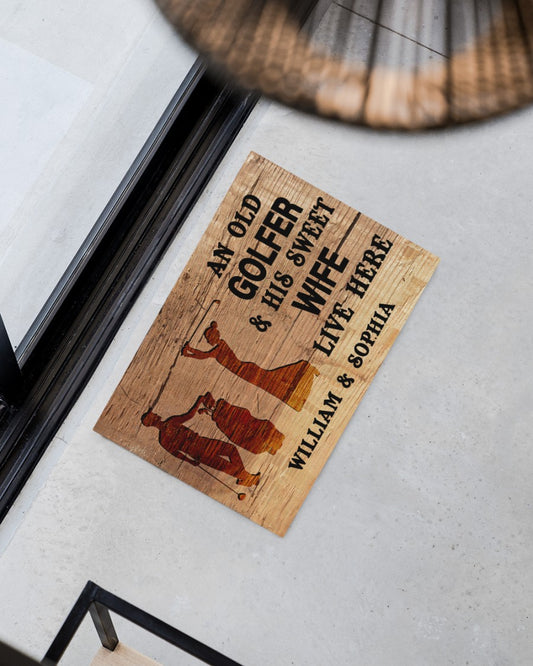 An Old Golfer And His Wife Personalized Doormat Welcome Mat, Best Gift For Home Decoration