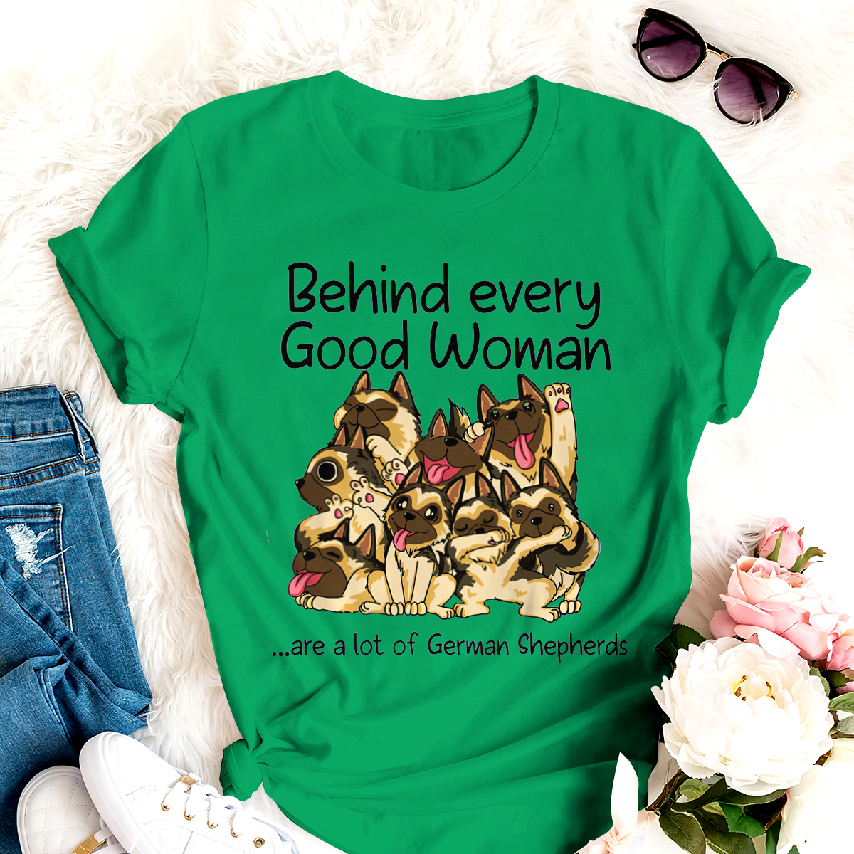 Dog T-shirt German Shepherd Behind Every Woman