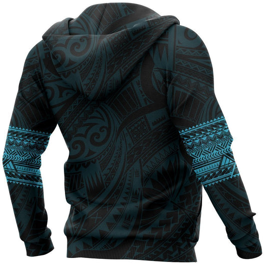 Aotearoa Maori Tattoo All Over Hoodie Blue K4 - Amaze Style™-Apparel