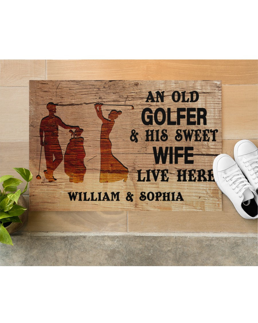 An Old Golfer And His Wife Personalized Doormat Welcome Mat, Best Gift For Home Decoration