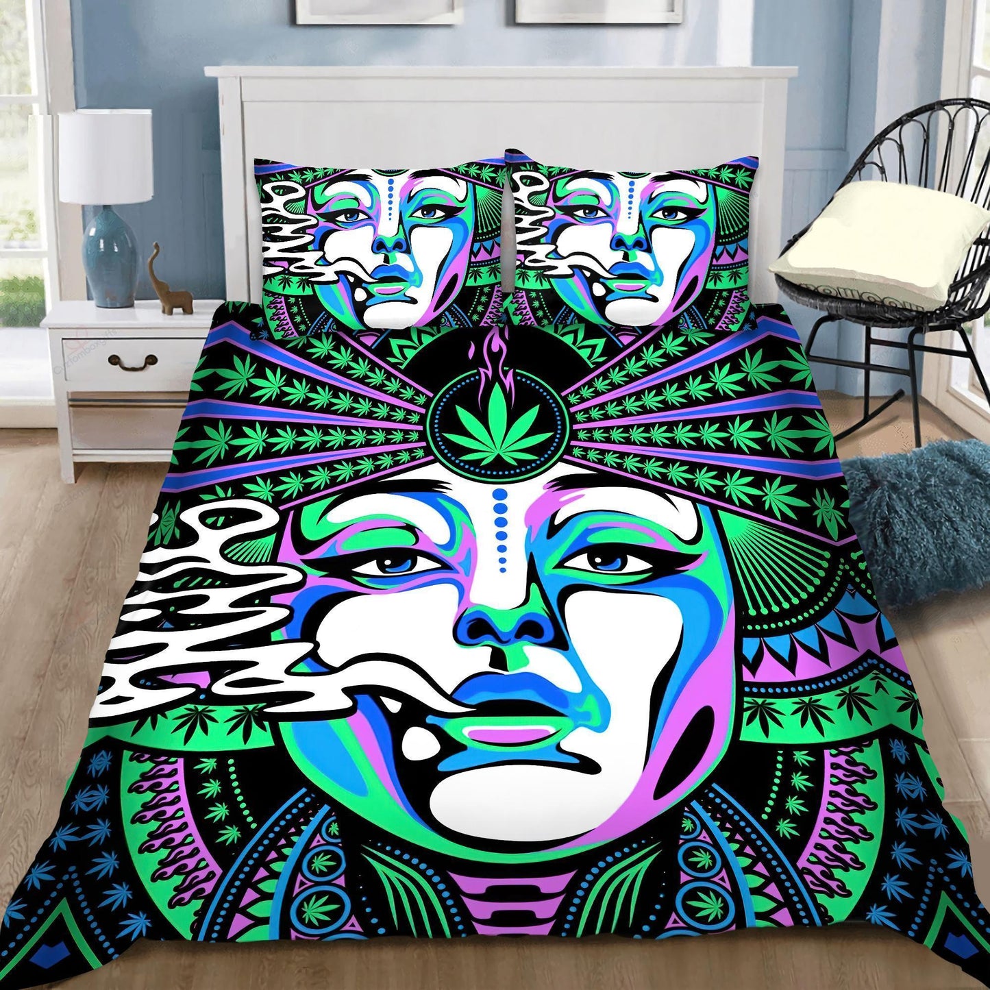 Beautiful 420 Hippie Girl Bedding Set DQB07232001-BEDDING SETS-TQH-Twin-Vibe Cosy™
