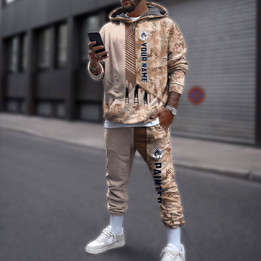 Tmarc Tee Personalized Name Painter 3D Printed Combo Hoodie + Sweatpants Brown Camo
