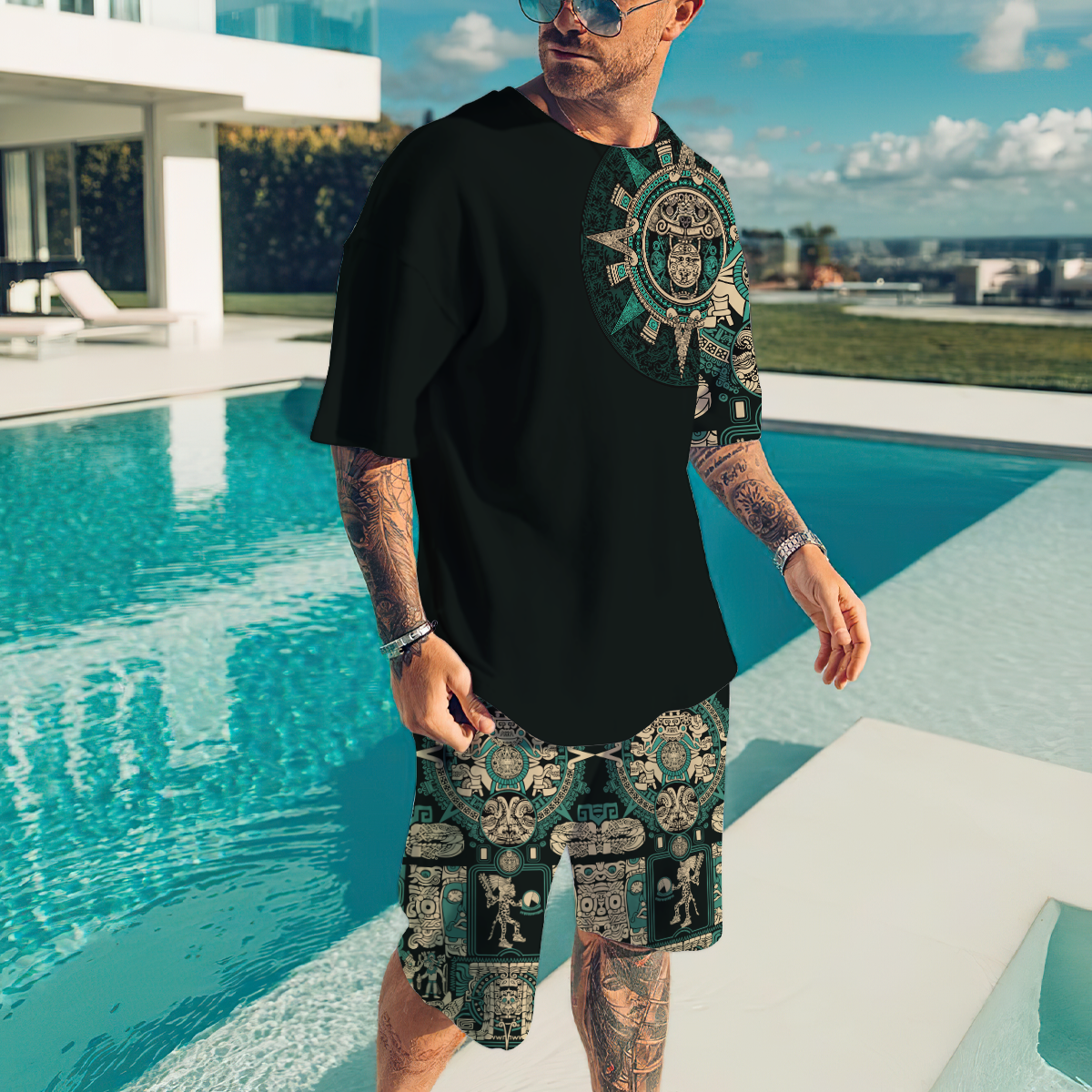 Aztec Mexican Blue 3D All Over Printed Unisex Shirts no1