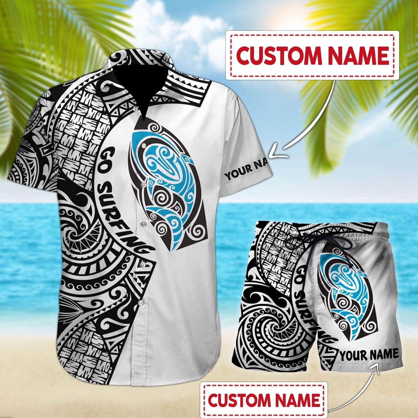 Amazing Polynesian Go Surfing Hawaii Shirt Combo With Short