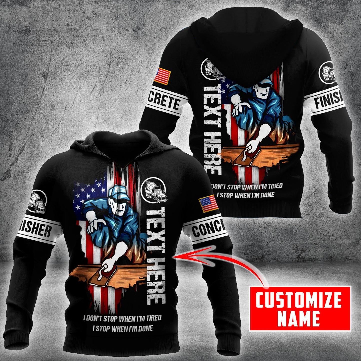 US Concrete Finisher Custom name 3D printed shirts