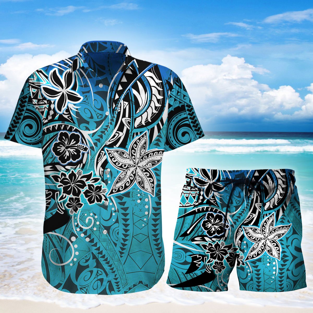 Amazing Polynesian Tattoo Hawaii Shirt Combo With Short