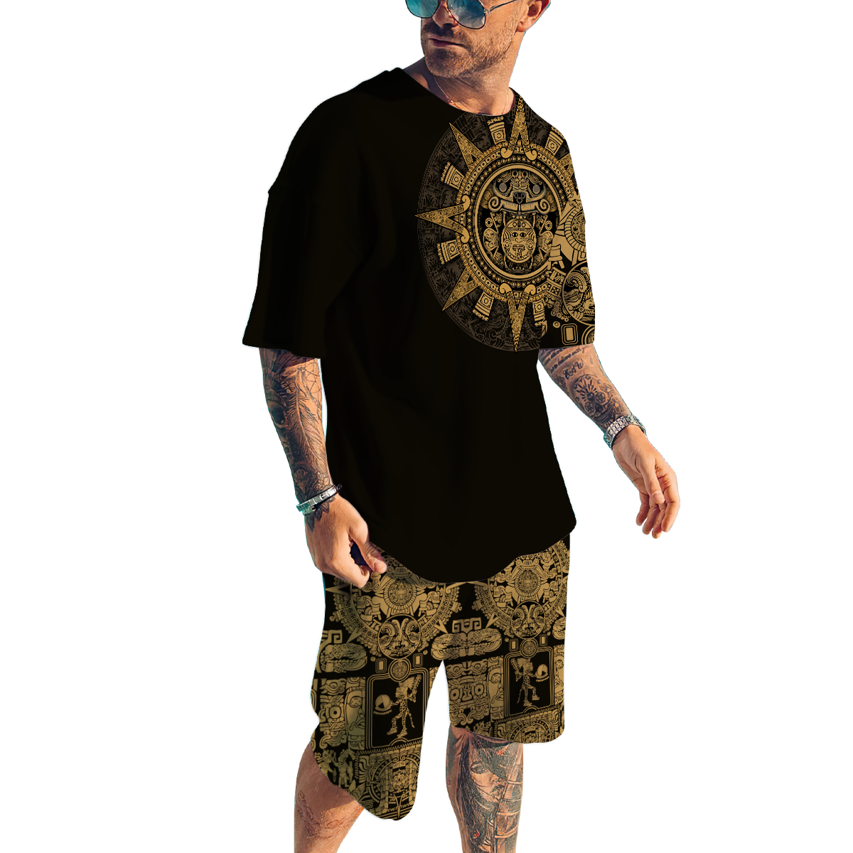 Aztec Mexican Yellow 3D All Over Printed Unisex Shirts no2