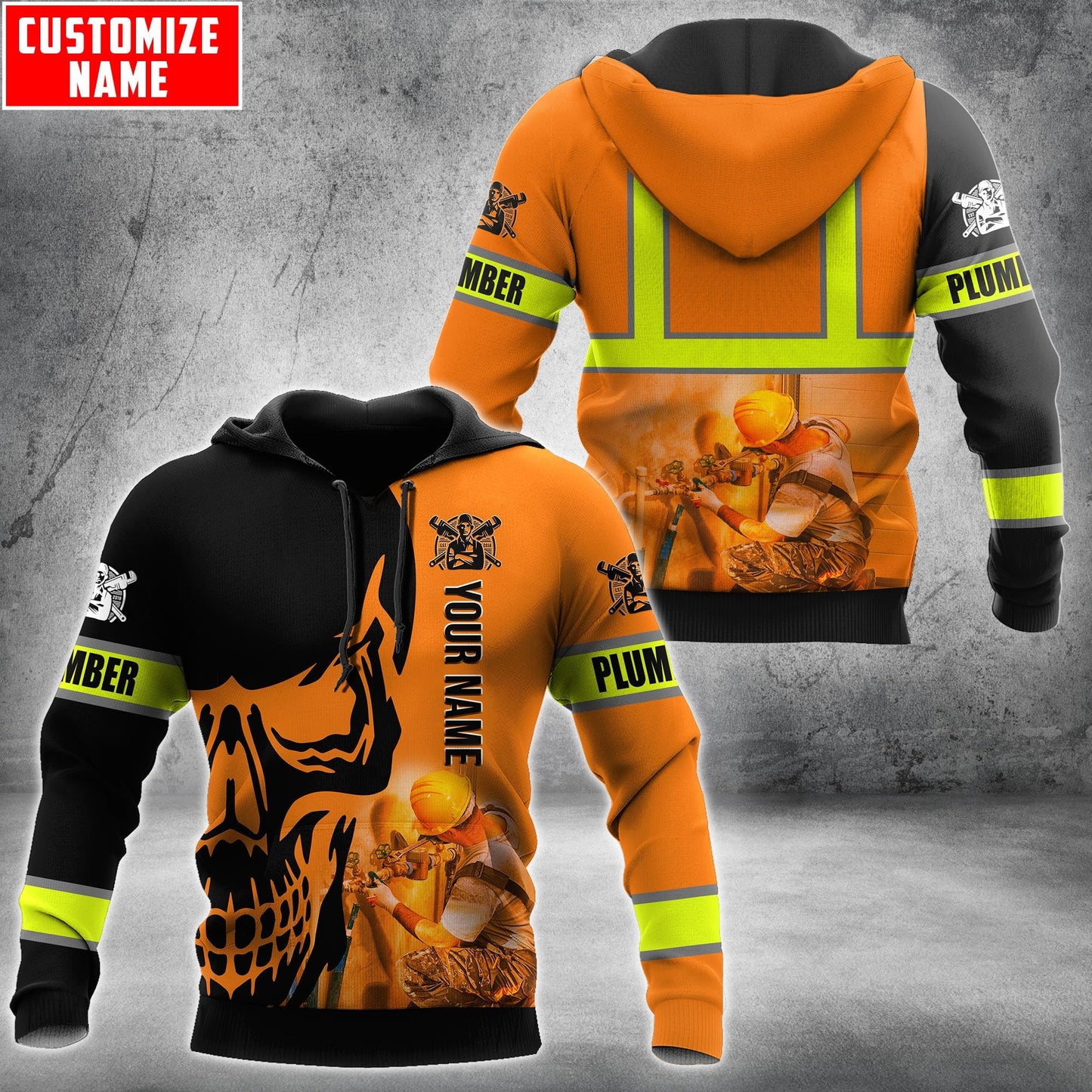 Tmarc Tee Personalized Plumber Orange Skull Apparel