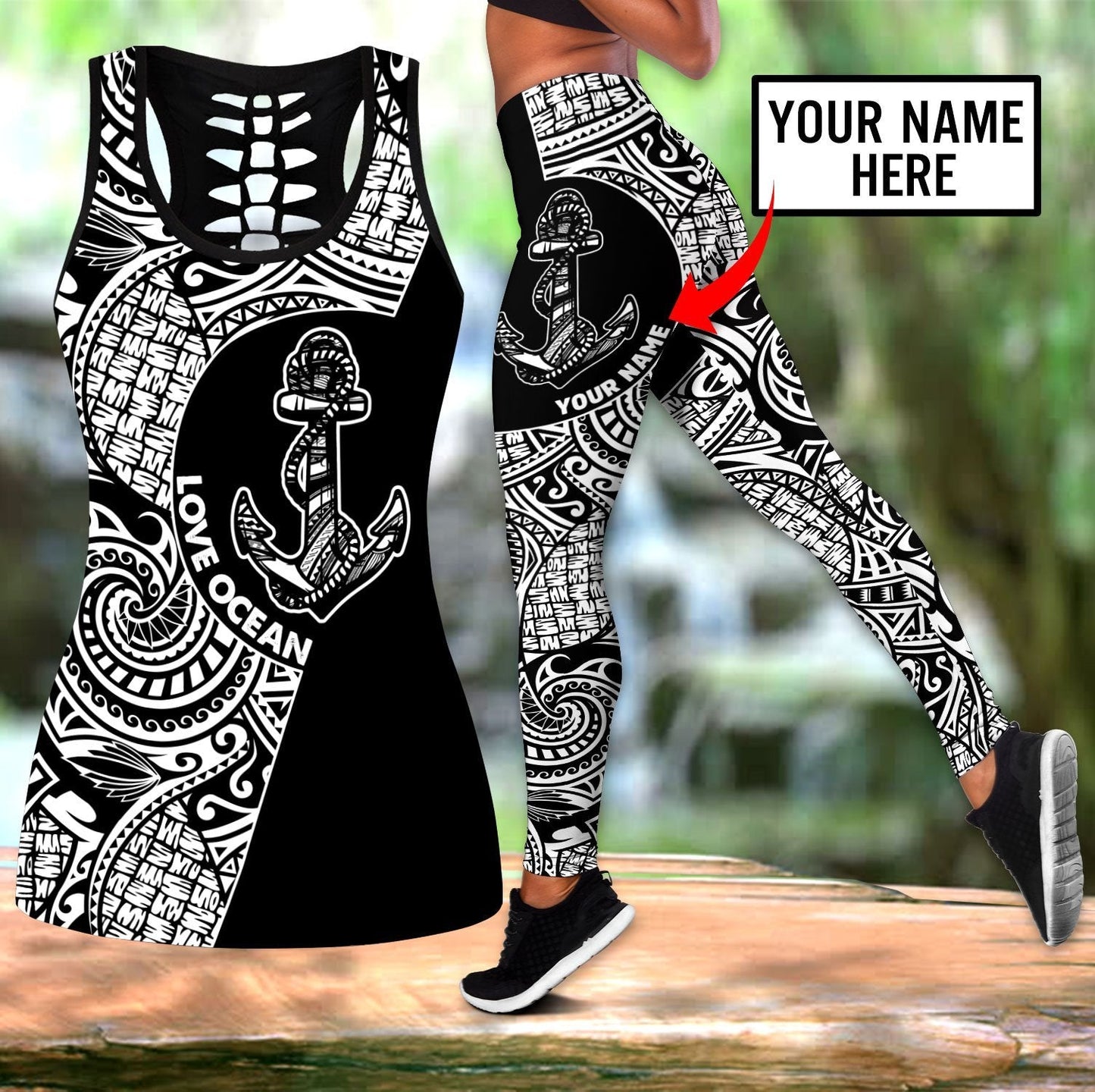 Amazing Polynesian Tattoo Anchor Personalized Deluxe Legging & Tank Top ML
