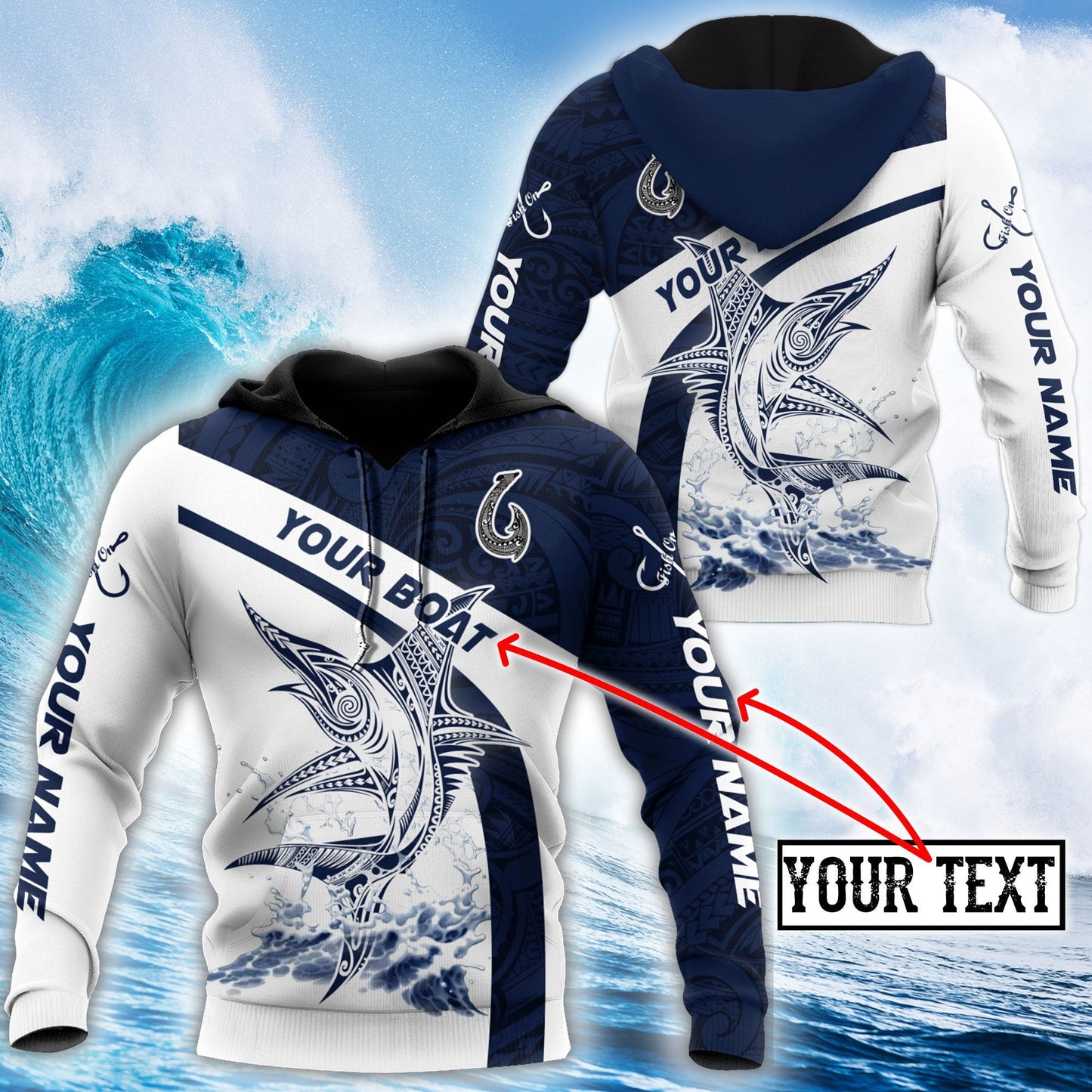 Amazing Polynesian Marlin Billfish Fishing Personalized Unisex Hoodie ML