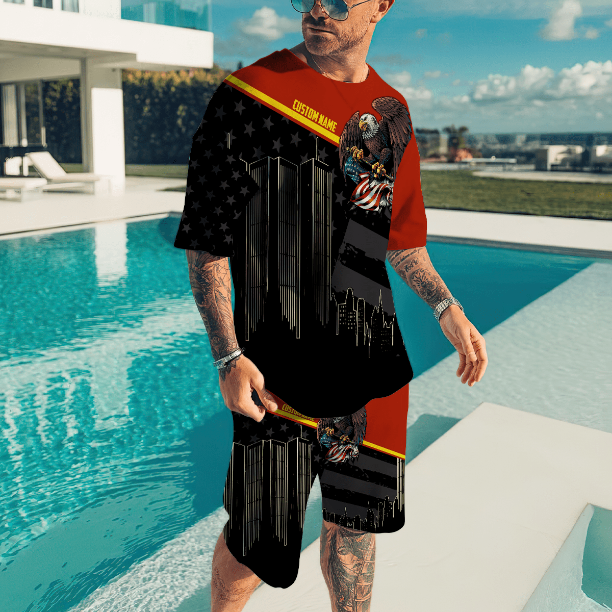 Customize Name Firefigher Combo T-Shirt And Board Short