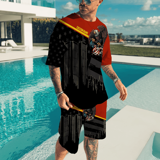 Customize Name Firefigher Combo T-Shirt And Board Short