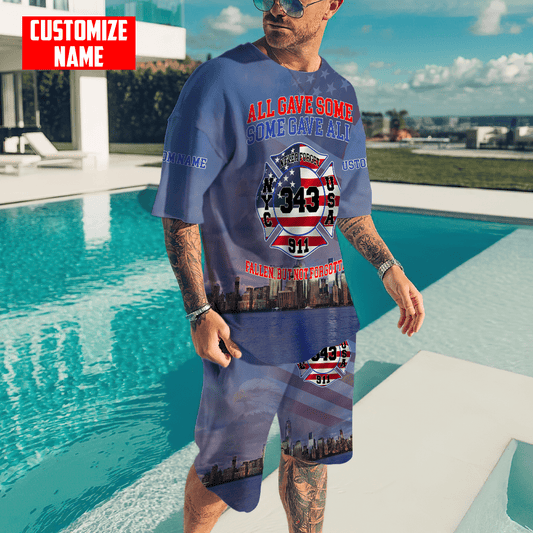 Customize Name Firefigher Combo T-Shirt And Board Short