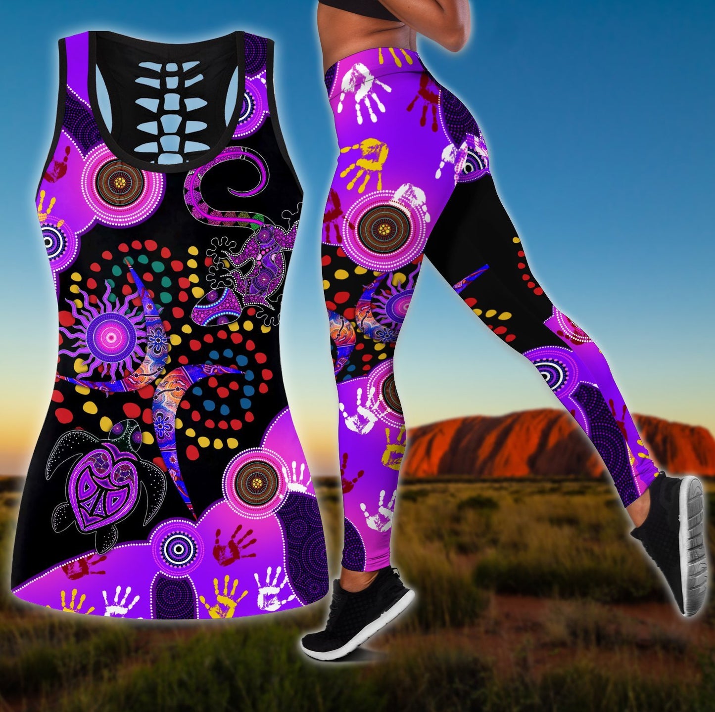 Aboriginal Naidoc Week 2021 Purple Turtle Lizard 3D print combo legging tanktop