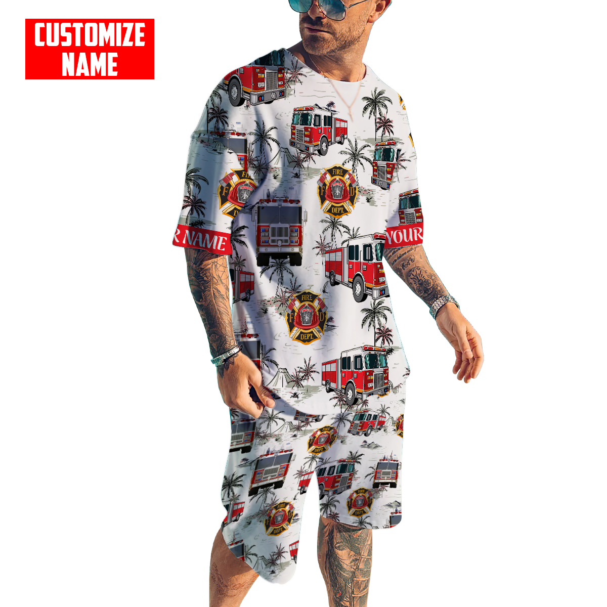 Customize Name Firefigher Combo T-Shirt And Board Short