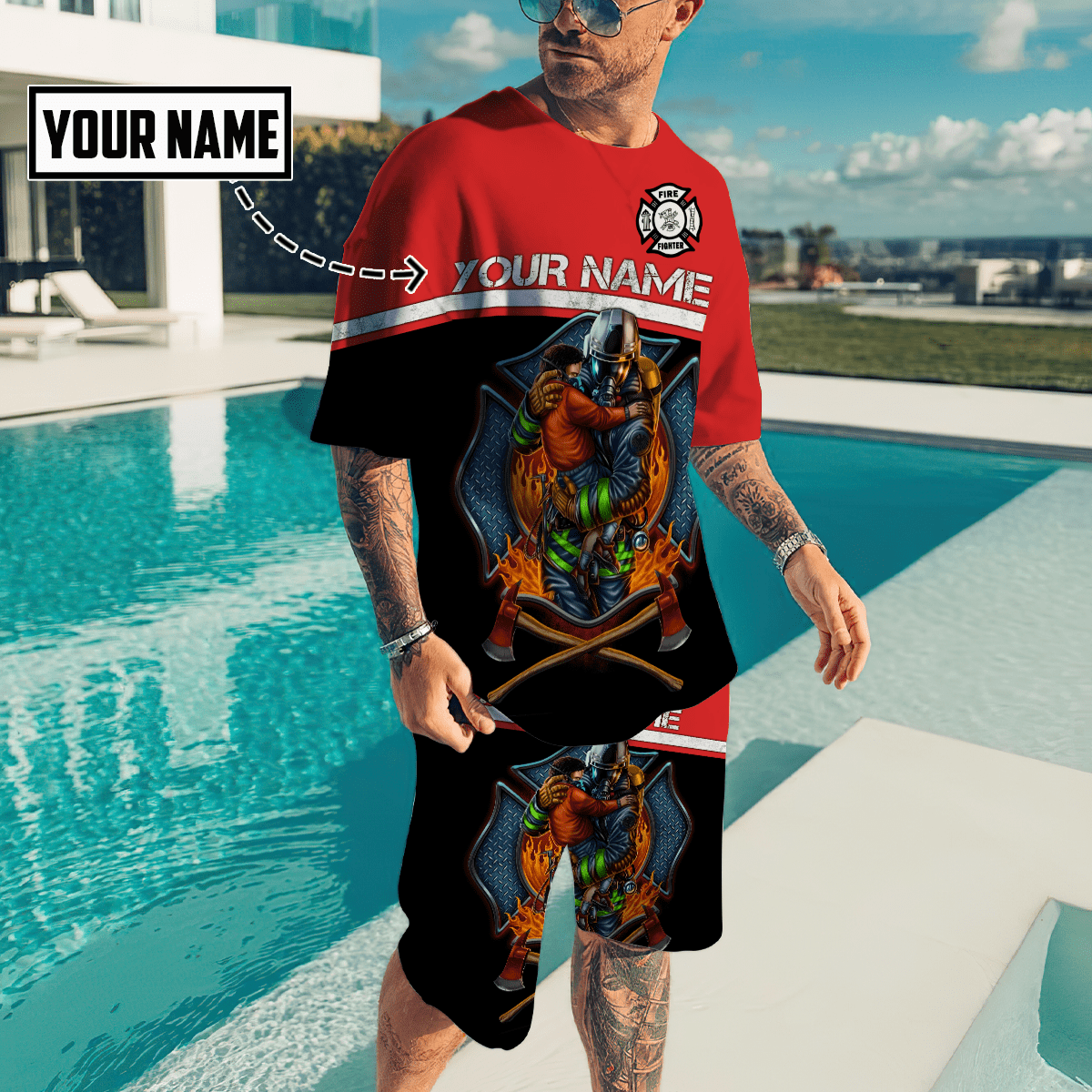 Customize Name Firefigher Combo T-Shirt / Board Short