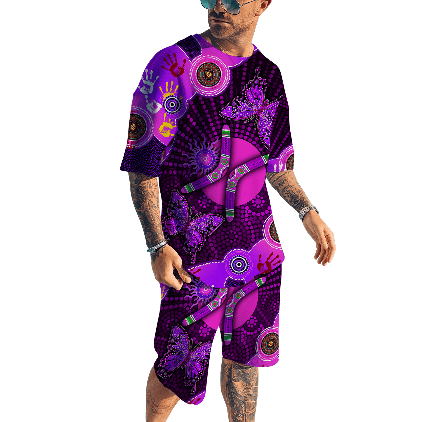 Aboriginal Naidoc Week 2021 Purple Butterflies Combo T-Shirt Short