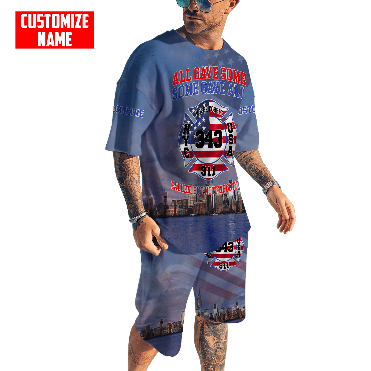 Customize Name Firefigher Combo T-Shirt And Board Short