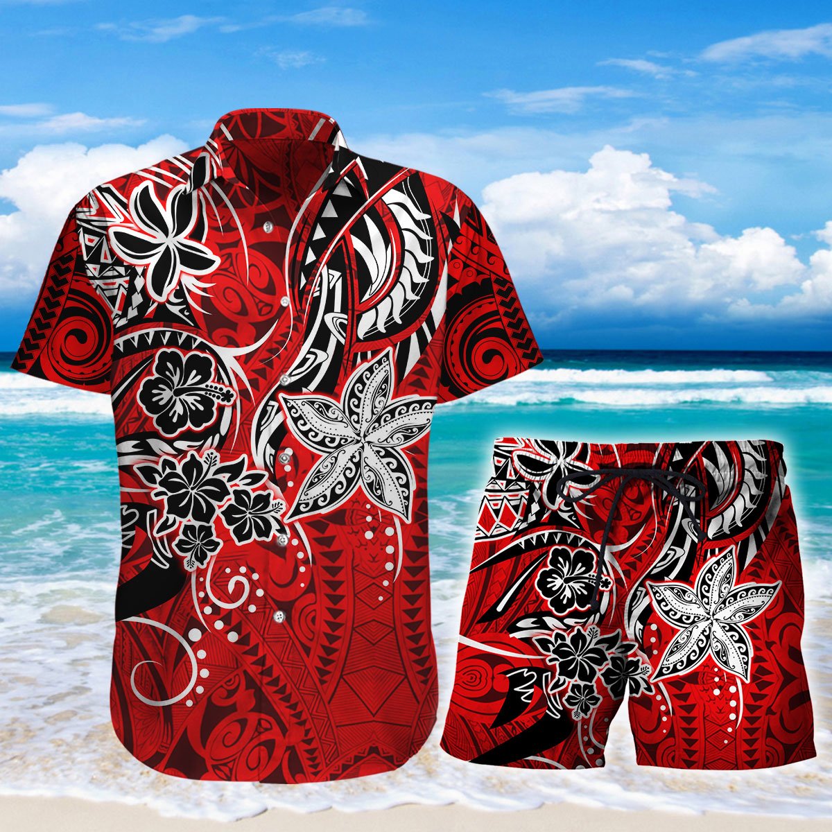Amazing Polynesian Tattoo Hawaii Shirt Combo With Short