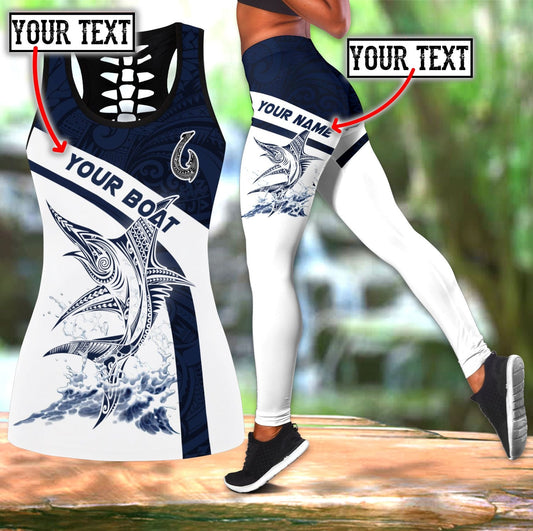 Amazing Polynesian Marlin Billfish Fishing Personalized Legging & Tank Top Polynesian ML