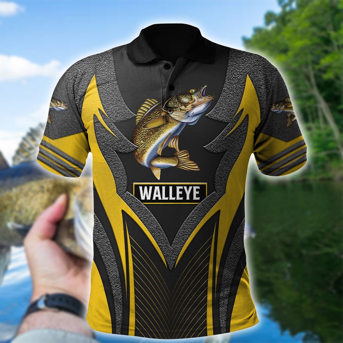 Walleye fishing Yellow Metal 3D design print shirts