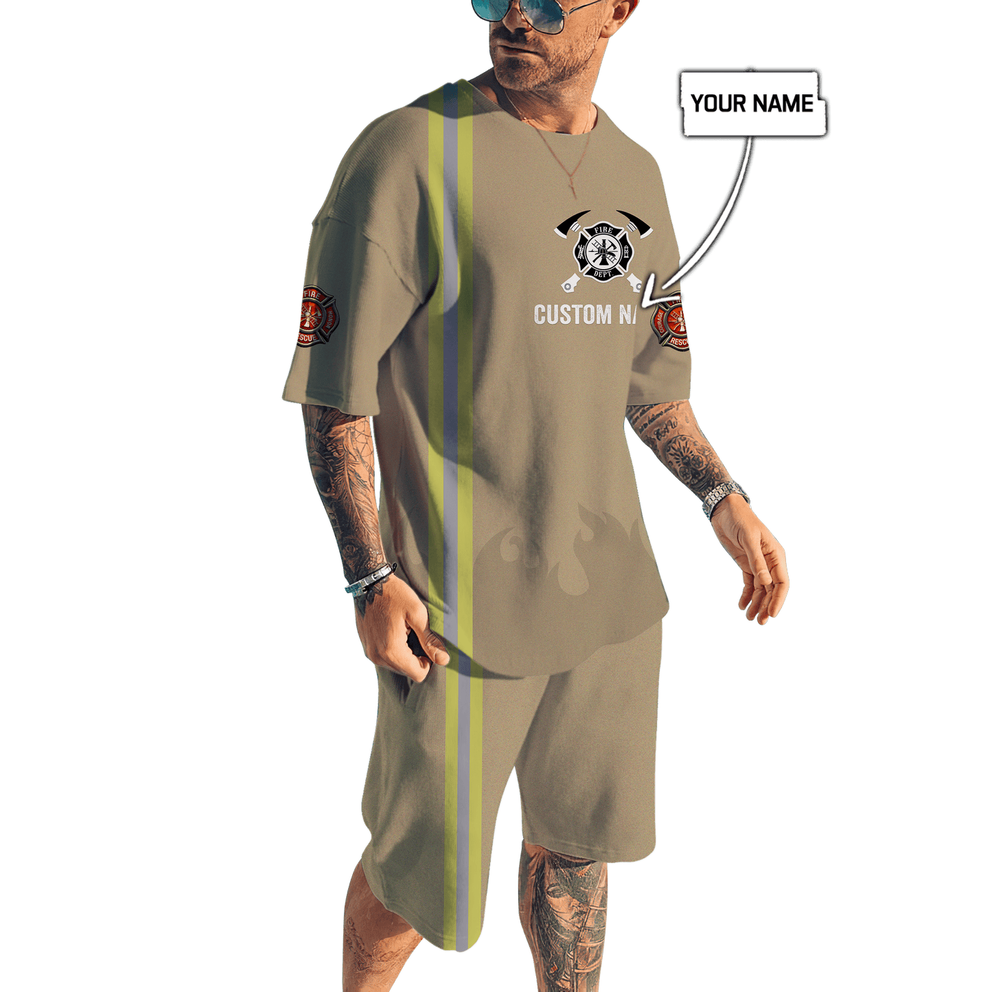 Customize Name Firefigher Combo T-Shirt And Board Short