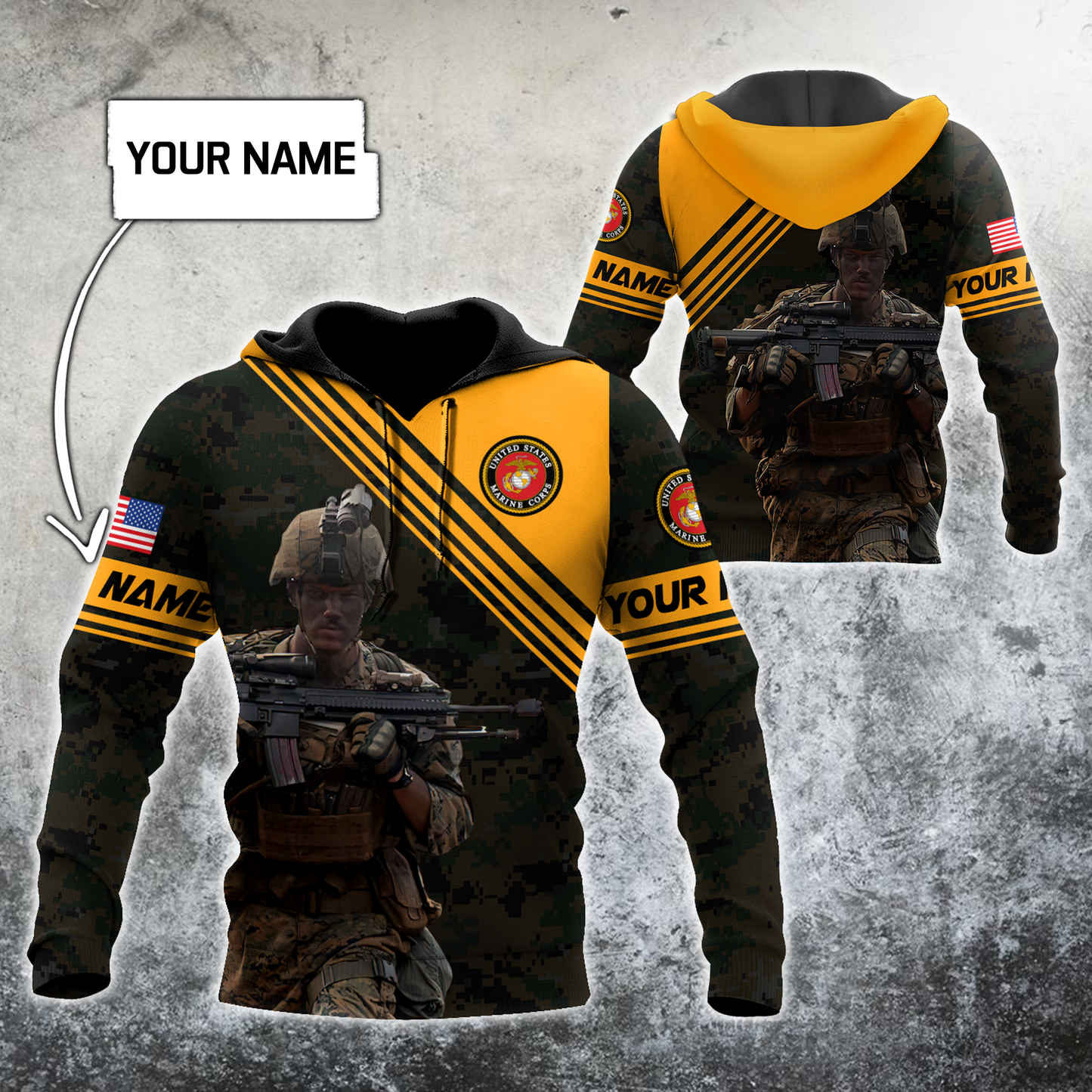 American US Marine Over Printed Unisex Deluxe Hoodie ML