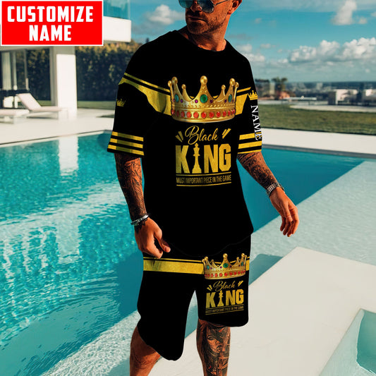 African Culture Personalize Name Black King Combo Tshirt And Boardshort ML