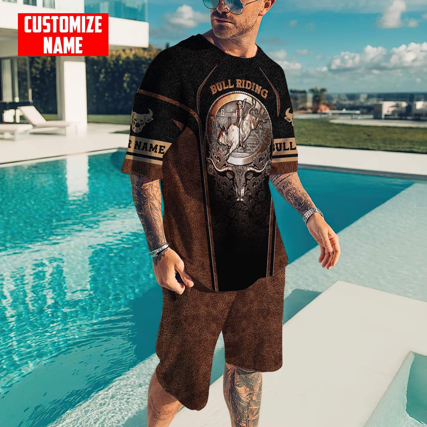 Tmarc Tee Personalized Name Bull Riding Metal Logo 3D All Over Printed Unisex Shirts