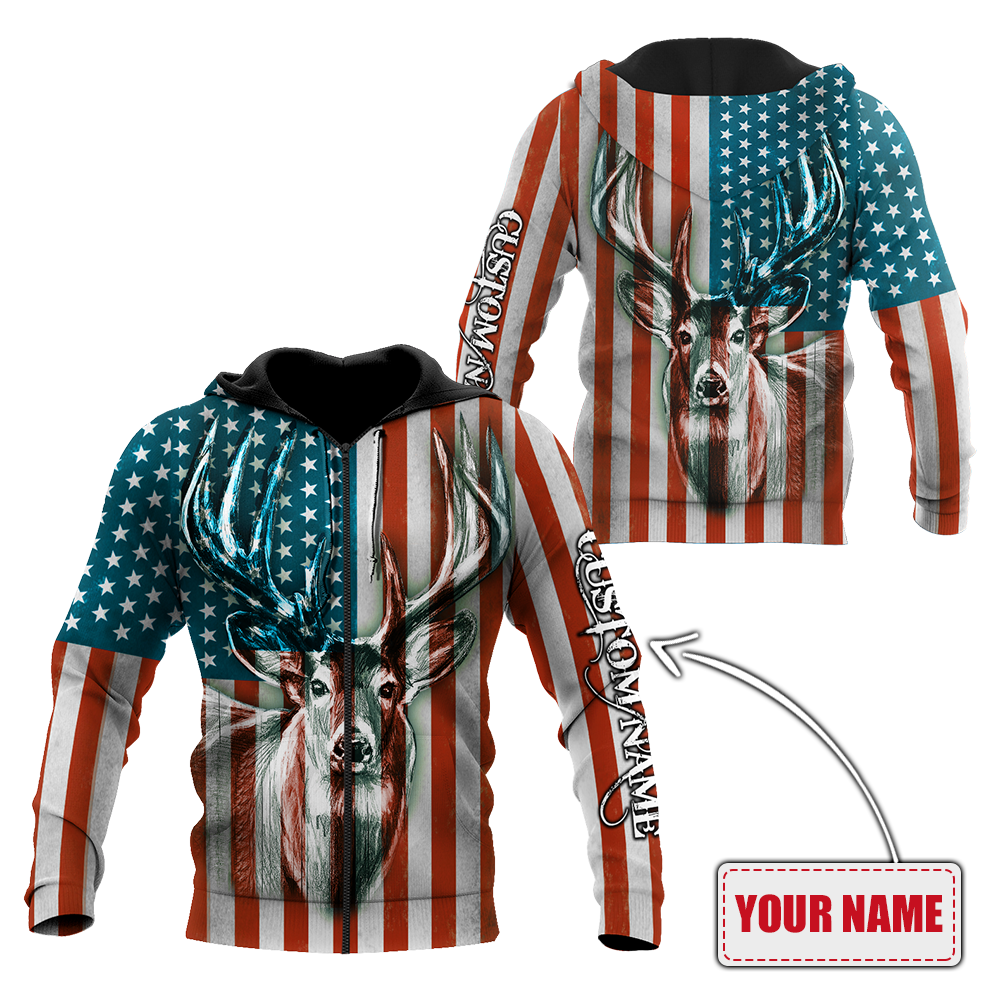 US Deer Persionalized Name 3D All Over Printed Shirts