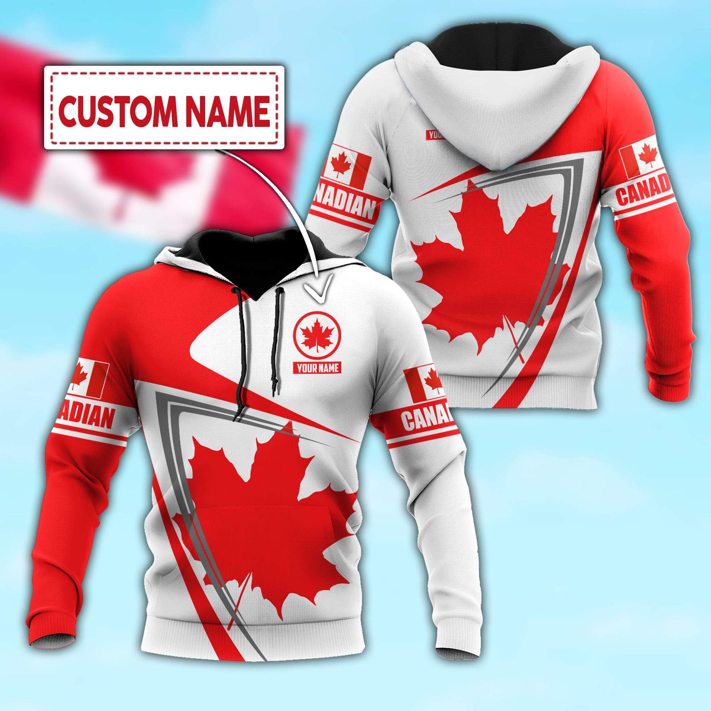 Canada Day No19 Personalized Name Pullover Premium Unisex Hoodie Maple Leaf