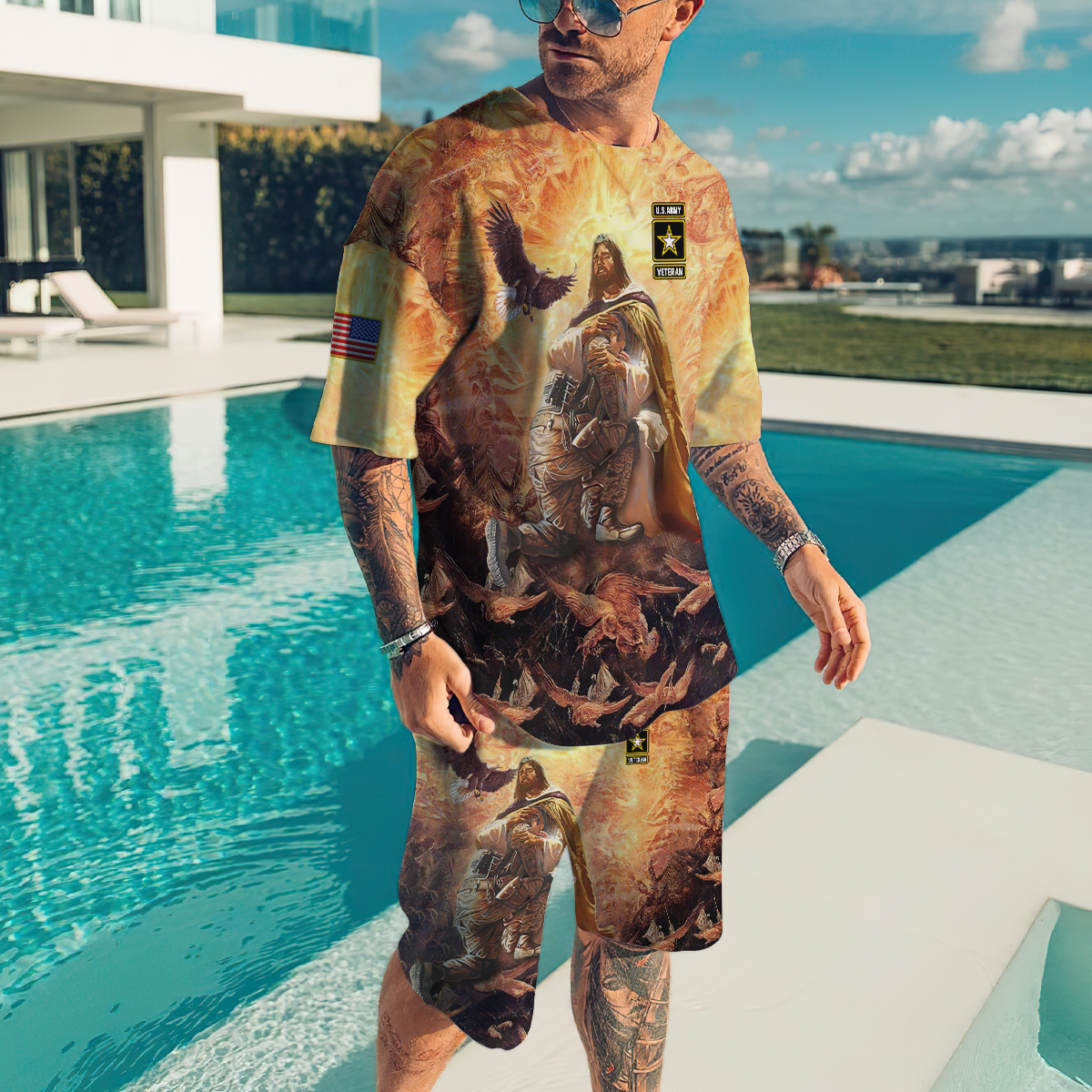 US Army Veteran Jesus 3D All Over Printed Unisex Shirts