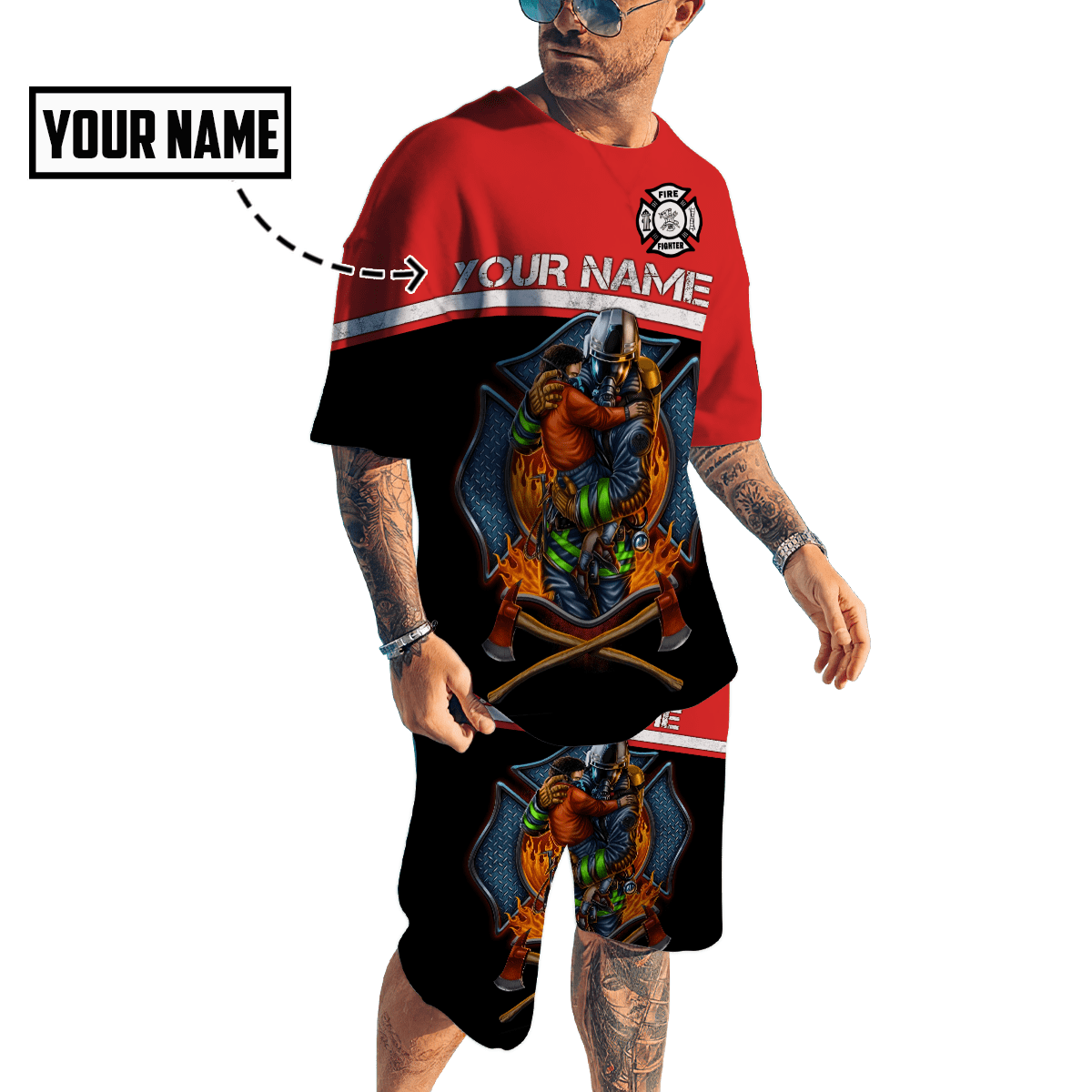 Customize Name Firefigher Combo T-Shirt / Board Short