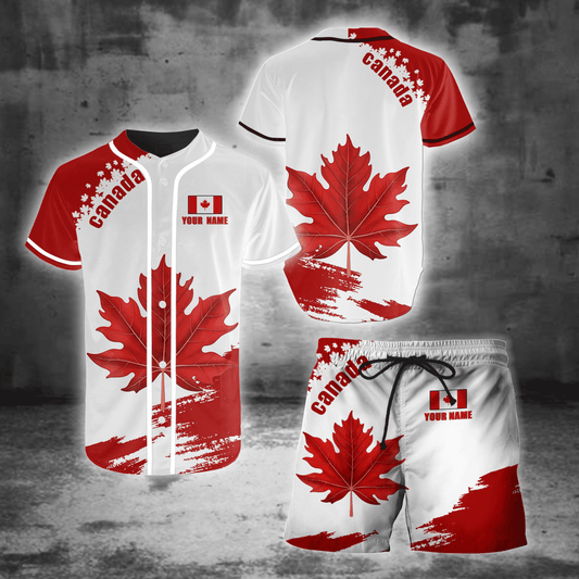 Canada Day No3 Personalized Name Pullover Premium Combo Baseball Shirt and Short Maple Leaf
